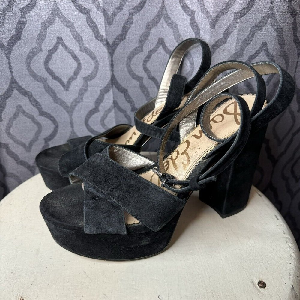 Sam Edelman Mara Velvet Platform Sandal Size 8 Heel Suede - Picture 6 of 11